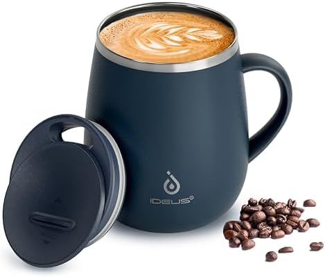 Ideus 16 oz Insulated Coffee Mug with Lid and Handle (Navy Blue 2.0)