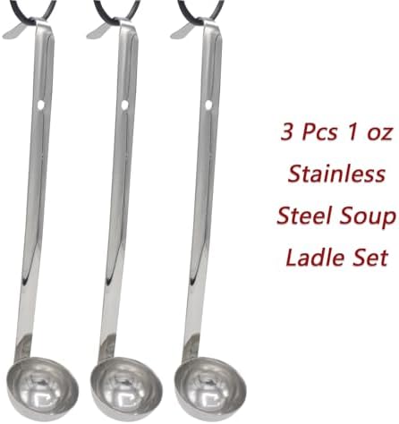 3-Pack Stainless Steel Soup Ladle Set with Hooked Long Handle 1 oz