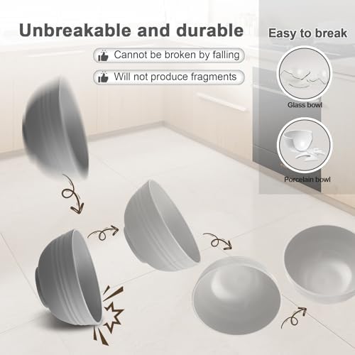 HEYCOME 12 Pcs Unbreakable Cereal Bowls Set, 26 Oz Wheat Straw Bowls Set, Microwave & Dishwasher Safe Bowls for Kitchen, Reusable Plastic Bowls for Soup, Salad and Snack, BPA Free, Black