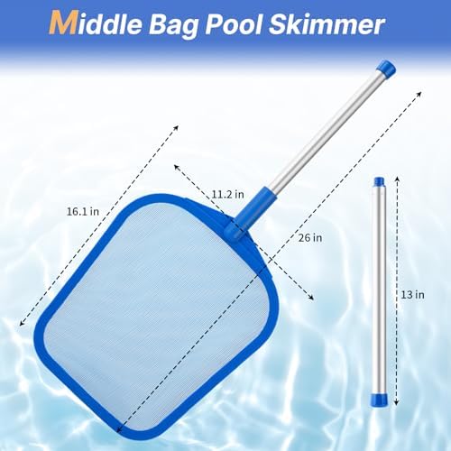 Pool Skimmer Net, 26" Aluminum Pole, Ultra Fine Mesh for Leaves & Debris