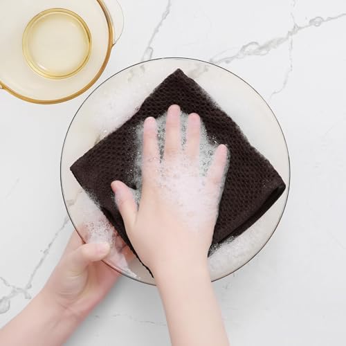 Homaxy 100% Cotton Waffle Weave Kitchen Dish Cloths 18-Pack, Dark Brown