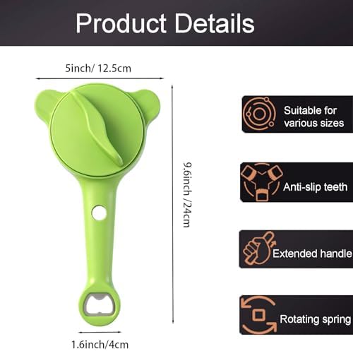 4-in-1 Multi-Functional Retractable Jar & Bottle Opener, Adjustable Stainless Steel Jar Opener for Seniors & Arthritis Sufferers,Suitable for 1''-3.5'' Jars, Bottles, Cans,Beer Caps (Green)