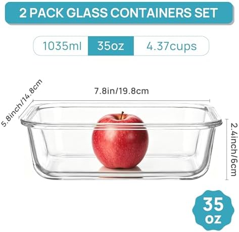 Vtopmart 2 Pack 35oz Glass Meal Prep Containers with Lids