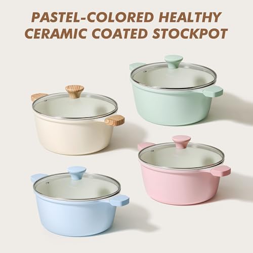 SENSARTE Ceramic Nonstick Stock Pot with Lid, Blue, 4.5QT