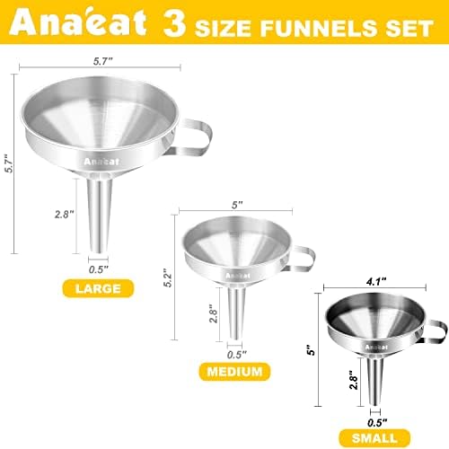 Anaeat Stainless Steel Kitchen Funnel, Multi-Use Premium Metal Food Grade Cooking Funnels with 2 Removable Strainer Filter for Transferring Liquid or Dry ingredients, Oils & 1 Pc Cleaning Brush (4.1")