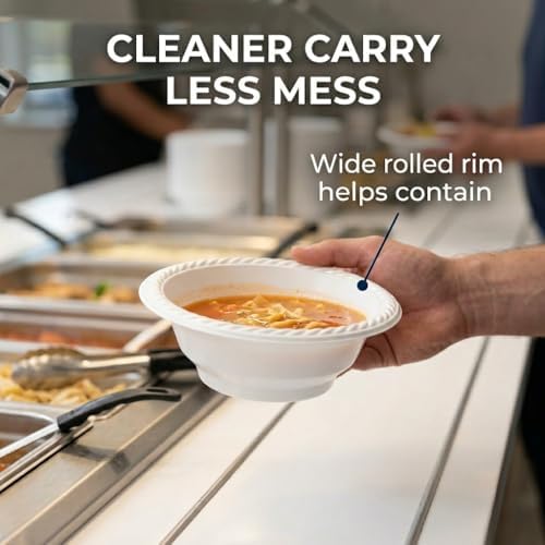 Disposable Plastic Bowls 18 oz, Heavy Duty White, 200 Count