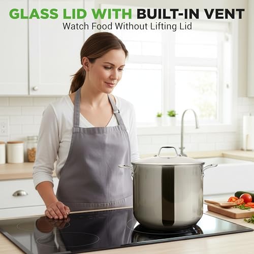 NutriChef 12-Quart Stainless Steel Stockpot – 18/8 Food Grade Heavy-Duty Induction-Compatible Pot with See-Through Lid, Ideal for Stews, Broths, Simmering & Soups, Dishwasher Safe – NCSP12