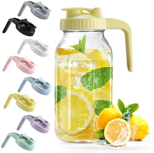 Mason Jar with Pour Spout Lid V-shaped, 2 Quart Iced Tea Pitcher Double Leak Proof, 64 oz Drink Pitcher for Breastmilk, Sun Tea, Juice, Coffee Creamer