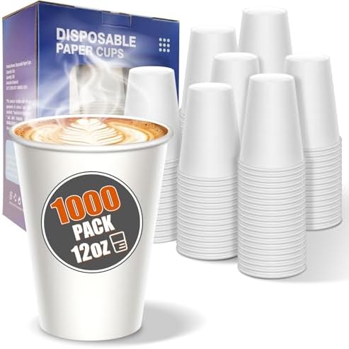MOUMOULIFE Disposable Paper Coffee Cups 12 oz 1000 Count Bulk, Leak-Proof White Hot/Cold Cups for Office, Party, Home, Travel, Business Events