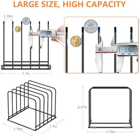 KORRTFID Kitchen Cabinet Organizer, Steel Cookware Holder, Divided Holder with 5 Slots for Skillets Baking Tray and Chopping Board Rack - Baking Pan Holder Storage (2 PCS)