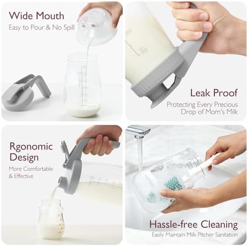 Momcozy Breast Milk Pitcher, Glass Storage Container Wide Mouth, 32oz Gray