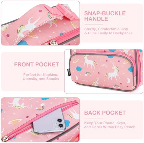 FlowFly Kids Lunch box Insulated Soft Bag Mini Cooler Back to School Thermal Meal Tote Kit for Girls, Boys,Unicorn