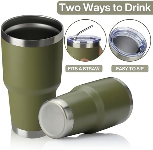 MEWAY 30oz Tumbler Double Wall Vacuum Insulated Travel Mug, Stainless Steel Tumbler with Lid, Durable Powder Coated Insulated Coffee Cup for Cold & Hot Drinks (Army Green,1 PACK)