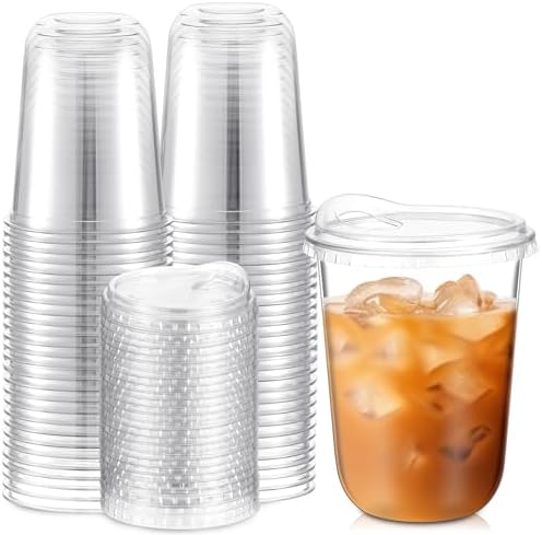 Baderke 25 Pcs Round Bottom Plastic Cups with Lids Clear Togo,16 Oz