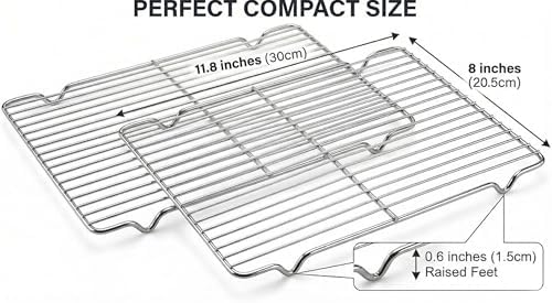 2-Pack Stainless Steel Cooling Racks for Baking and Roasting, Fits Quarter Sheet Pan, Oven Safe & Dishwasher Safe, Heavy Duty Baking Rack for Cookies, Meat, Cakes