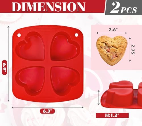 Webake Silicone Heart Mold 2.75" Heart Shaped Cake Pans, 4-Cavity Air Fryer Baking Pan Muffin Cupcake Mold for Baking, Soap, Egg Bites 2 Pack