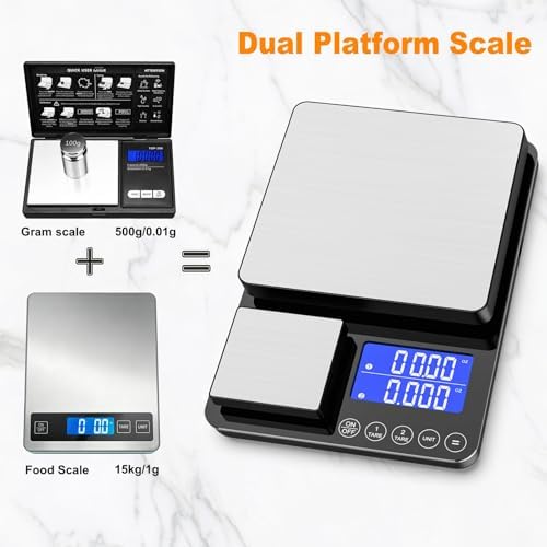 KKZ 0.001oz/33lb Kitchen Scale, Dual Platform Food Scale Grams and Ounces