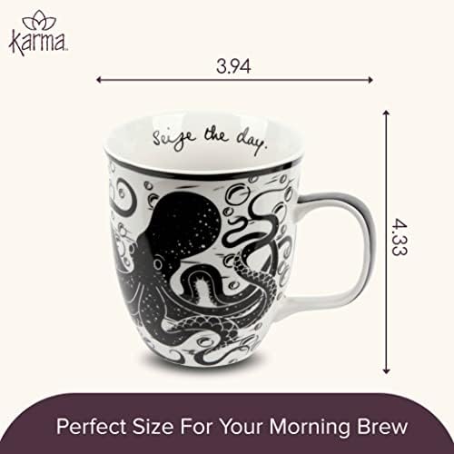 Karma Gifts 14 oz Black and White Boho Mug Octopus - Cute Coffee and Tea Mug - Ceramic Coffee Mugs for Women and Men