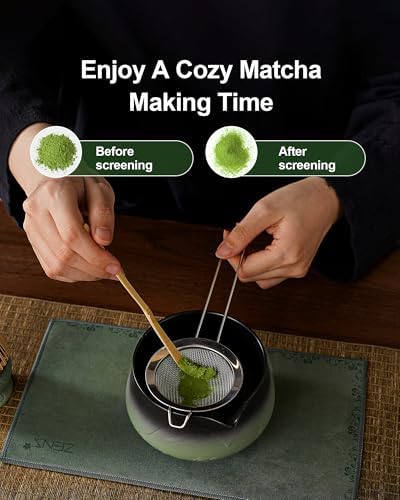 ZENS Premium Matcha Whisk Set with Blooming Cup, 7pcs Matcha Set, Green