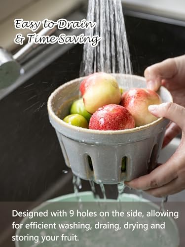 Gomakren Ceramic Berry Bowl Set of 2, Fruit Containers for Fridge, Gray