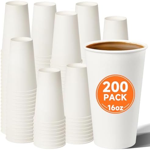 METAPRINT 200 Pack 16 oz Disposable Paper Coffee Cups, White
