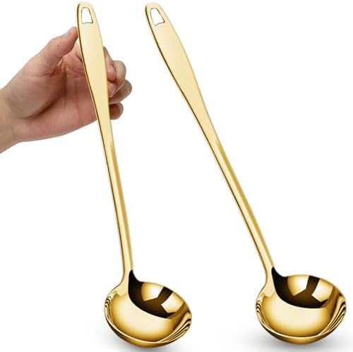 Soup Ladle, Gold Ladles for Serving, 304 Stainless Steel,12.2Inch