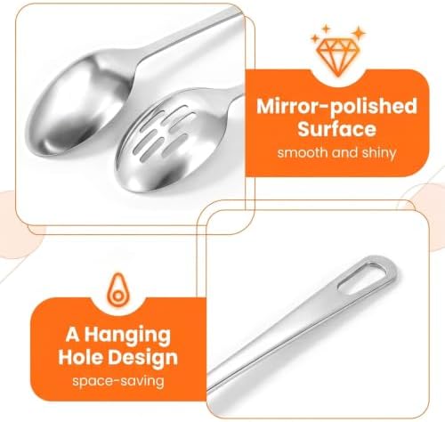 5 Pcs Serving Spoon Set, Large Slotted Spoon Metal Soup Ladle