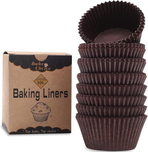 Bake Choice 200pcs Standard Cupcake Liners for Baking, Brown Muffin Liners