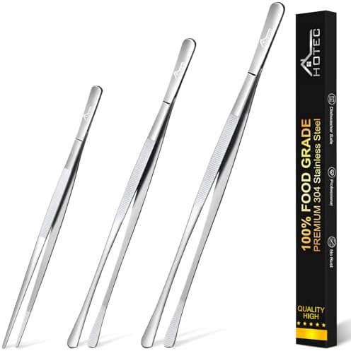 HOTEC Kitchen Tweezers Stainless Steel Cooking Tweezers 3 Pcs-6.3",10", 12"