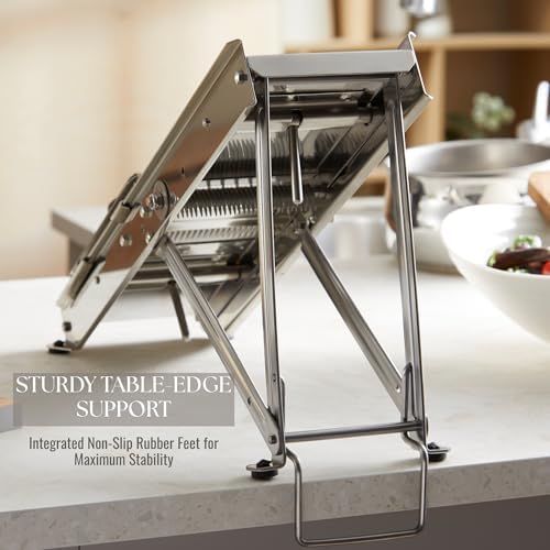 ICO Bron Coucke Professional Mandoline Slicer by Tellier – Heavy Duty Stainless Steel Mandoline Slicer for Kitchen – Adjustable Straight, Julienne, & Waffle Blades (Pusher Not Included)
