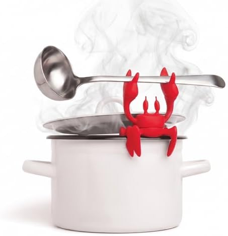 OTOTO 2 in 1 Silicone Spoon Rest & Steam Releaser - Large Spoon Holder for Stove Top - Unique and Useful Gift for Cooking - Heat Resistant Utensil Rest, Kitchen Gadgets, Red Gift (Red the Crab)