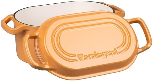 VORRINGARD Oval Dutch Oven Pot with Lid, Enamel Coating Cast Iron Bread Pans for Homemade Sourdough Bread Baking, Cooking, 4 Quart, Yellow