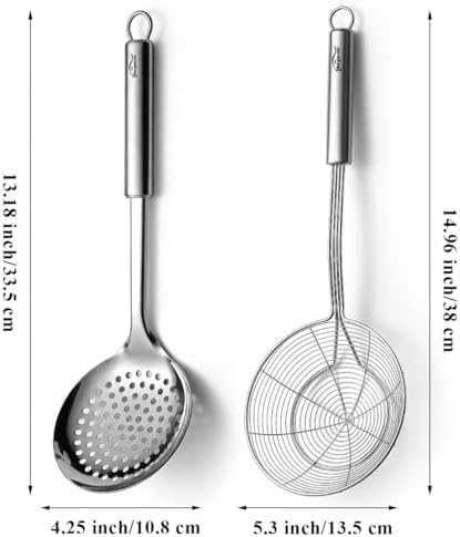 Berglander Spider Strainer Skimmer Ladle 2 Pieces, Stainless Steel Kitchen Skimmer Slotted Spoons for for Straining Pasta/Cooking/Frying, Kitchen Utensils Wire Strainer Pasta Spoon
