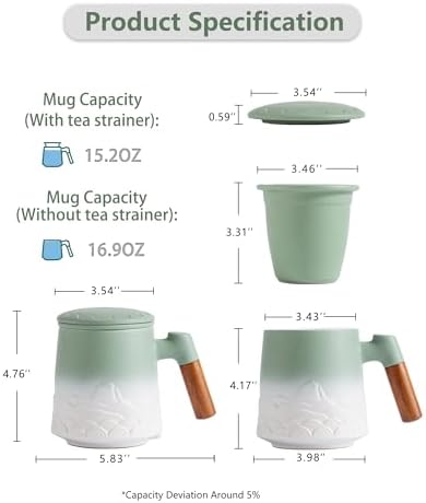 ZENS Tea Mug with Infuser and Lid for Loose Leaf Tea Diffusers, 16.9oz