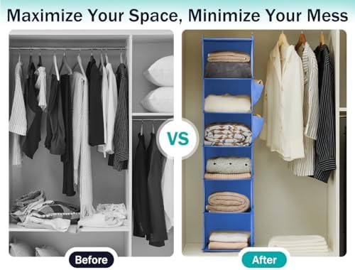 YOUDENOVA Hanging Closet Organizer and Storage, 6-Shelf, Blue