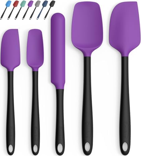 Coukre Silicone Spatula Set of 5,High Temperature Resistant, Food Grade Silicone, Dishwasher Safe, for Baking, Cooking (Purple Black)