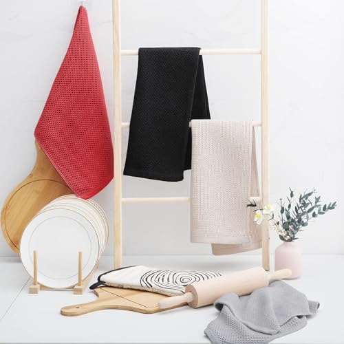 Homaxy 100% Cotton Waffle Weave Kitchen Dish Towels 4-Pack, Brick Red