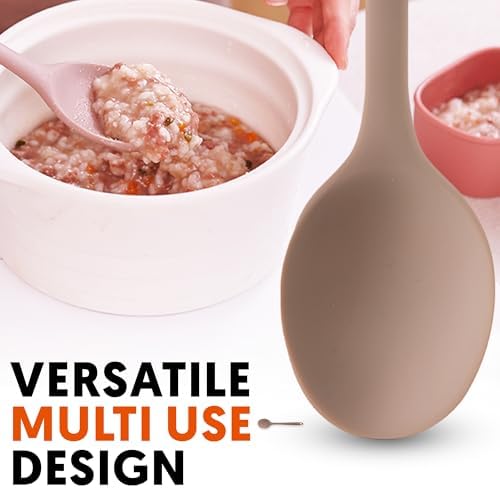 Multi Platinum Silicone Cooking Spoon for Baking, Scraping & Mixing, 100% Food Grade Colorful Silicone Kitchen & Serving Utensils, Heat Resistant, Non-Stick Cookware - 11.4 inch Taupe Brown