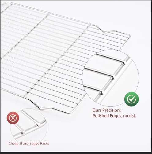 2-Pack Cooling Racks for Baking, 10x15 Inch, Heavy Duty Stainless Steel Wire Cookie Rack Fits Half Sheet Pan, Oven Safe Cooling Rack Set, Dishwasher Safe & Non-Toxic