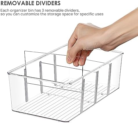 Vtopmart 6 Pack Food Storage Organizer Bins, Clear Plastic, 4 Compartments