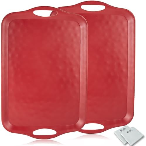 ECOIOU 20x13 inch Extra Large Serving Tray with Handles, Set of 2, Red