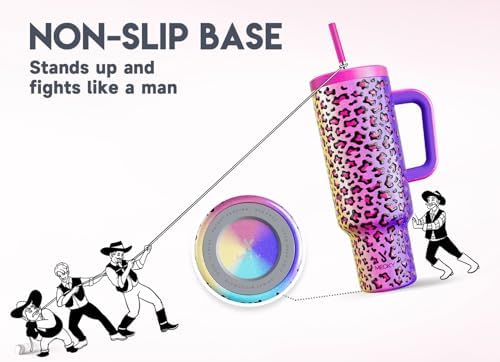 Meoky 50 oz Tumbler with Handle, Tumbler with Lid and Straw, Insulated Stainless Steel Travel Mug, 100% Leak-proof, Keeps Cold for 36 Hours or Hot for 12 Hours (Celebration)