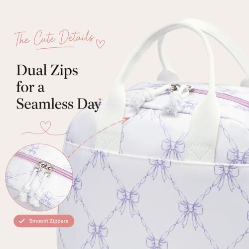LOVELYWIND Lunch Box for Women, Insulated Lunch Bag, Purple Bow Print Tote
