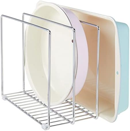 mDesign 3 Slot Tray and Pan Rack — Metal Wire Rack for Pantry and Kitchen Storage — Freestanding Pan Lid Holder Also for Baking Trays and Crockery – Silver