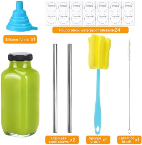 CUCUMI 24pcs 16oz Glass Juice Bottles with Lids