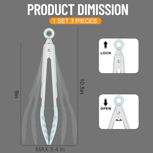 HOTEC Silicone Kitchen Tongs for Cooking, 9-Inch Serving Tongs, Set of 3