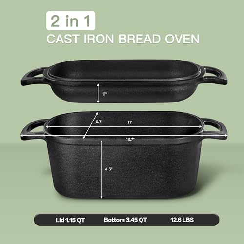 4.6 Quart Oval Dutch Oven for Bread Baking, Bread Dutch Oven for Sourdough, Cast Iron Bread Pan with Lid for Homemade Bread