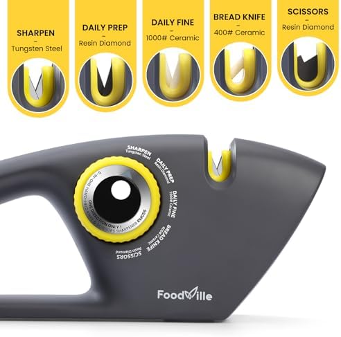 FoodVille 5 in 1 Knife Sharpener with 5 Stages including Tungsten, Diamond, Ceramic for Scissors and All Kinds of Kitchen Knives with Straight and Serrated Blades