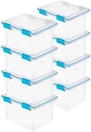 Sterilite Gasket Storage Box with Lids for Home & Office, 32 Quart, 8-Pack
