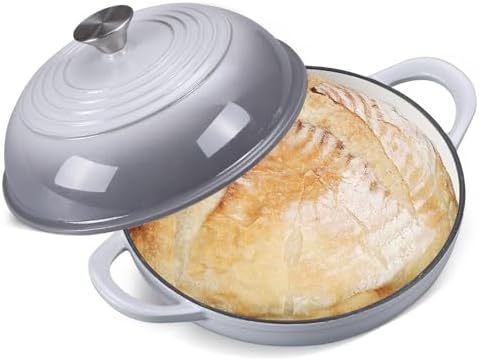 6QT Enameled Cast Iron Round Bread Oven, Sourdough Dutch Oven, Gray